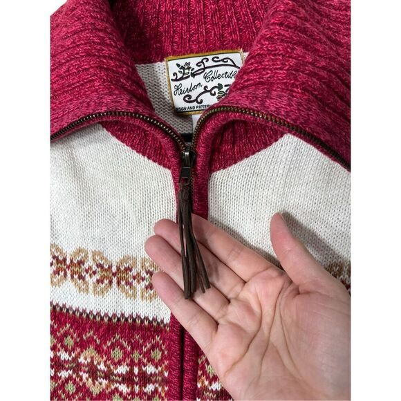 Vintage Heirloom Collectibles Cardigan Sweater Zip Up Red Fair Isle S - Picture 5 of 8
